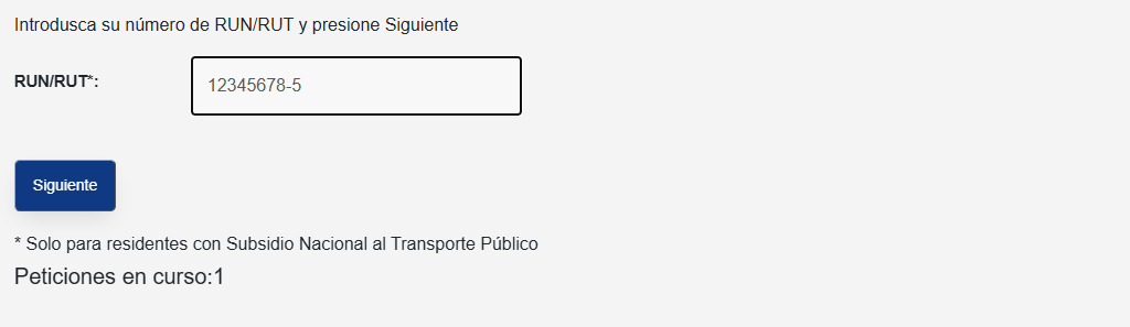 Campo para ingresar el RUN y botón Siguiente